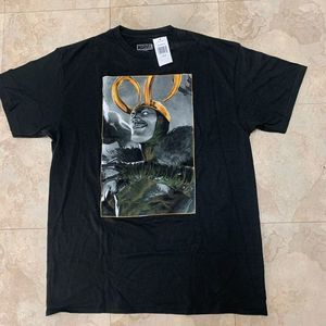 Marvel Loki Black T-shirt Men's Size Medium Black Graphic Tee Gold Horn